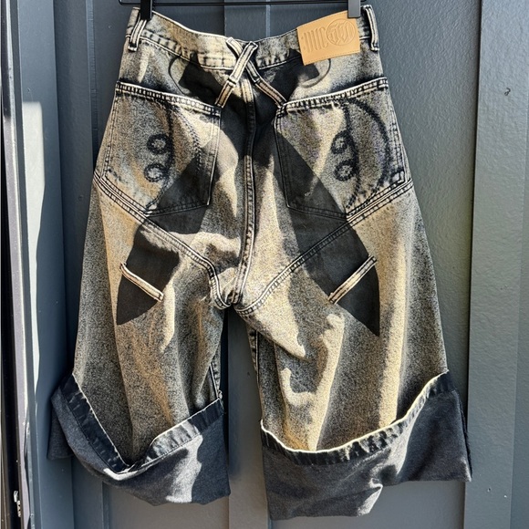 Unisex Machete Baggy Denim Shorts distressed wide-leg cuffed denim jeans size S - Picture 9 of 10